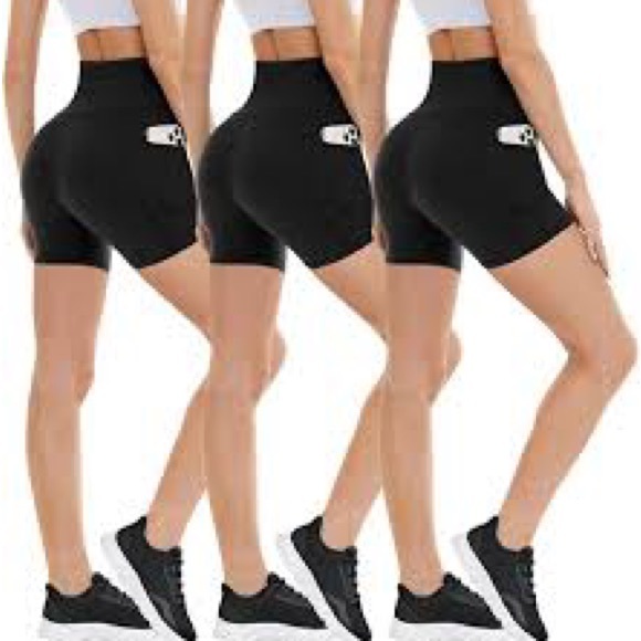 3 Pack Biker Shorts with Pockets for Women – High Waisted Tummy Control Workout - Picture 3 of 7